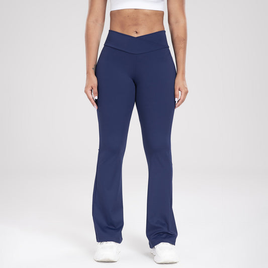 Cross Waist Side Pocket Leisure Sports Bell-bottom Pants Slim Fit Yoga Pants Women0CJDK193546801AZ