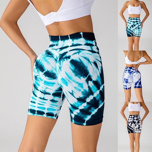 Tie-dye Printed Yoga Shorts Fashion Seamless High-waisted Hip-lifting Pant For Womens ClothingClothingCJDK198244101AZ