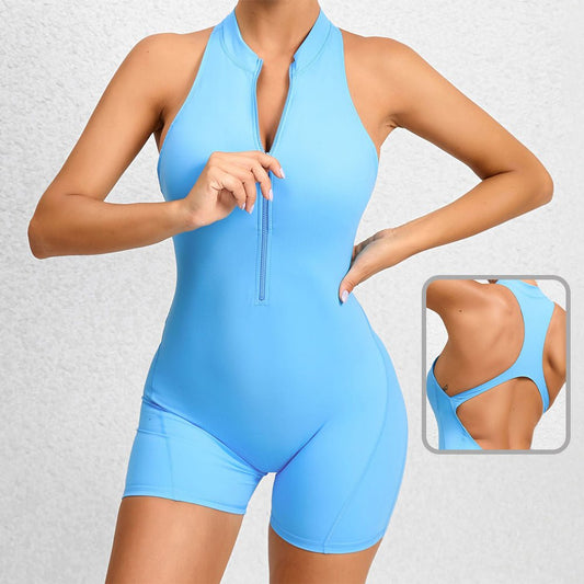 Zippered Yoga Fitness Shorts Jumpsuit Sleeveless Tummy Control Stretch Shapewear WomenClothingCJLT195082101AZ